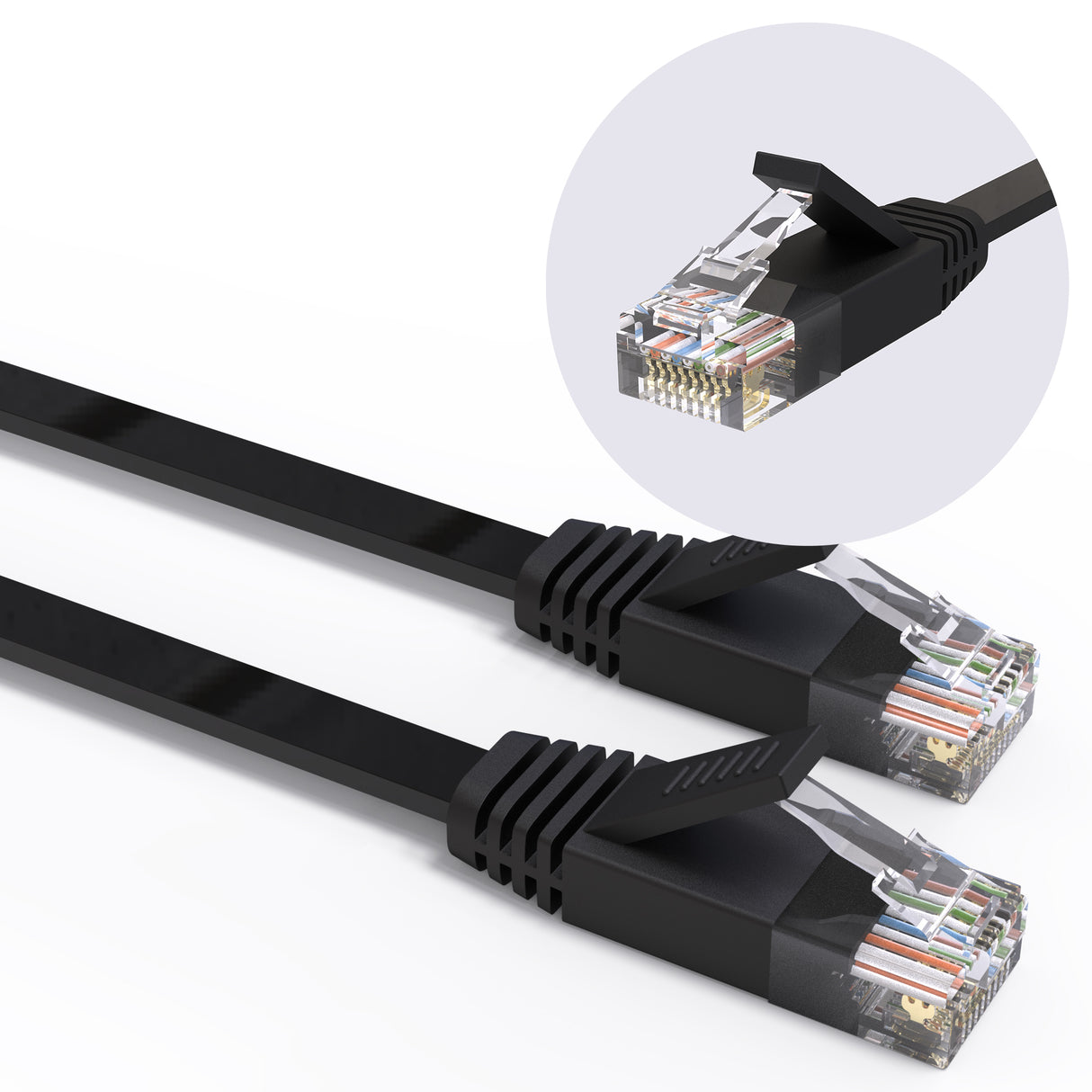 VANDESAIL Cat 6 Ethernet Cable Flat,10Gbps High-Speed, Snagless Design in Sleek Black