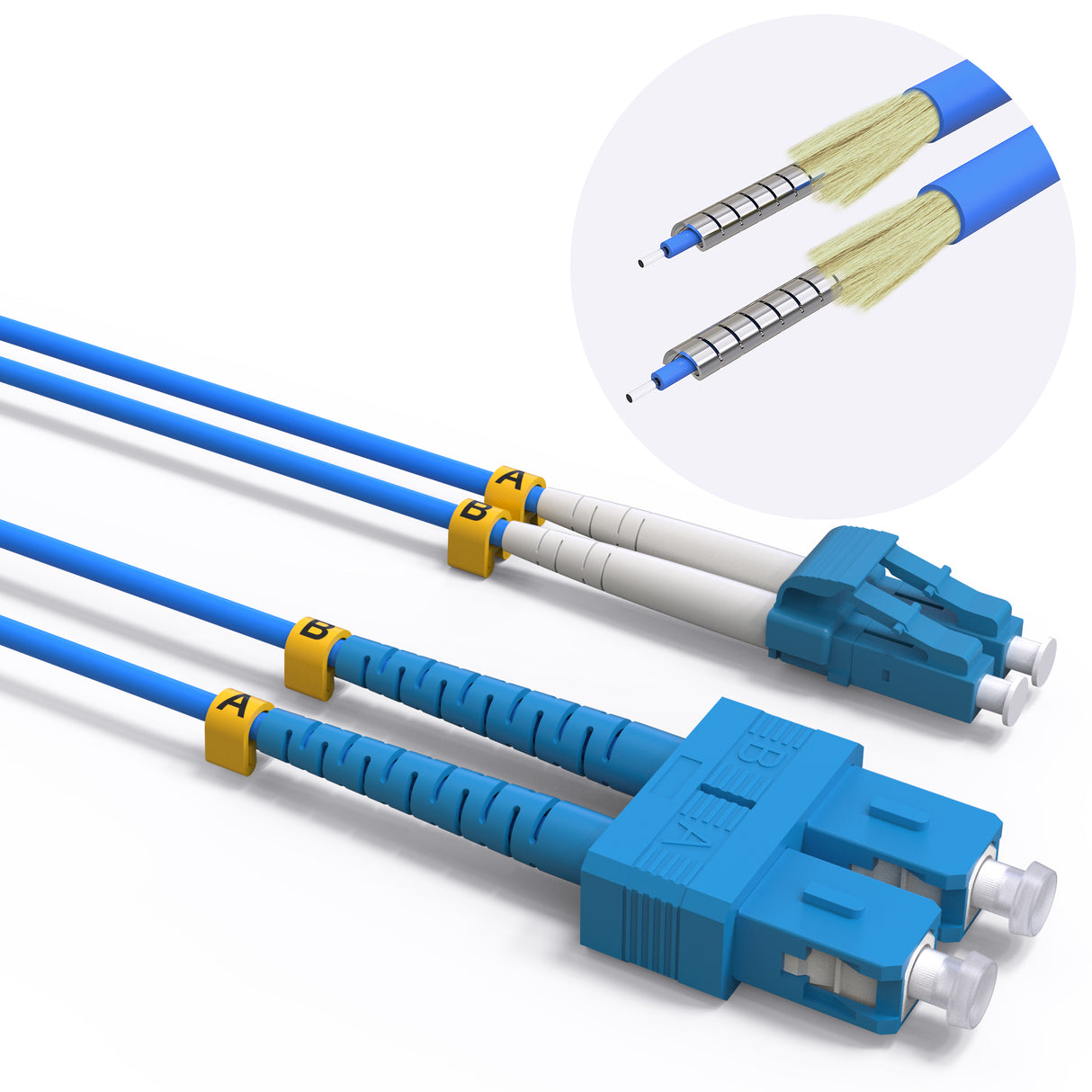 VANDESAIL OS2 SC to LC Armored Single Mode Fiber Patch Cables, Options 1m~153m, OS2 Fiber LC to SC Optic Cable 10G SMF LSZH Duplex 9/125μm OD 3.0mm