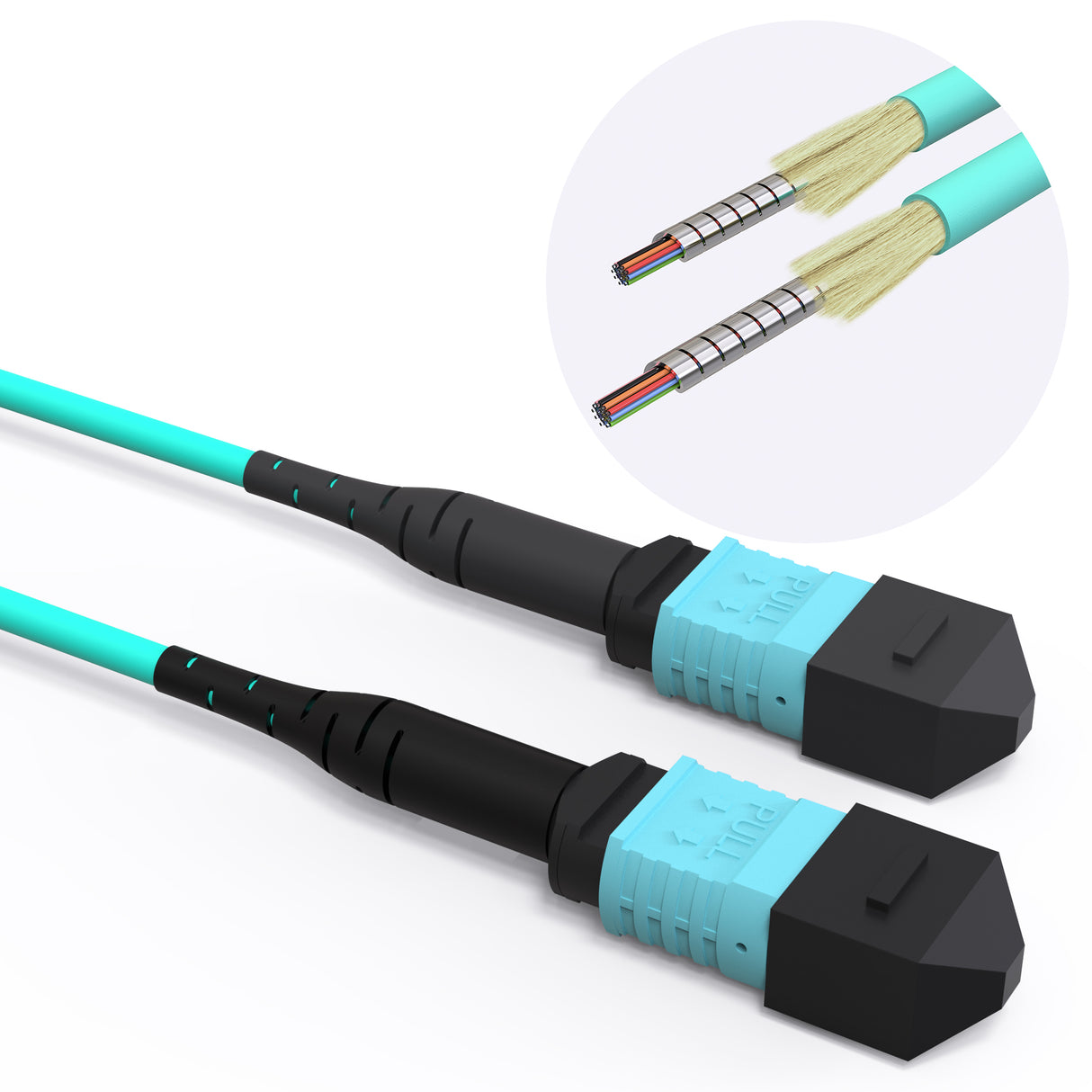 VANDESAIL MPO to MPO Armored Fiber Cable Aqua, 12 Strand OM3 Multimode Fiber, Compatible with MTP/QSFP+ for High-Density Networking