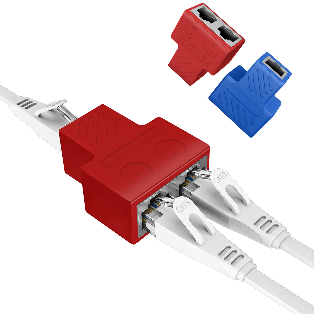 2 Pack Ethernet Splitter 1 to 2 Extender, BARDESTU RJ45 Splitter 2 Ports High Speed Internet LAN Cable Extension Connector 8P8C for Cat7/Cat6/Cat5/Cat5e, Red (Red) - vandesail