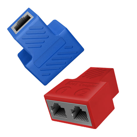 2 Pack Ethernet Splitter 1 to 2 Extender, BARDESTU RJ45 Splitter 2 Ports High Speed Internet LAN Cable Extension Connector 8P8C for Cat7/Cat6/Cat5/Cat5e, Red (Red) - vandesail