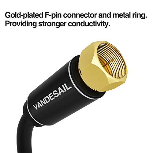 Coaxial Cable Triple Shielded, 50 FT VANDESAIL RG6 Coax Cable 75 Ohm with Gold Plated F-Type Connector Pin TV Cable, for Cable TV, Antenna, Satellite and More(Black) - vandesail