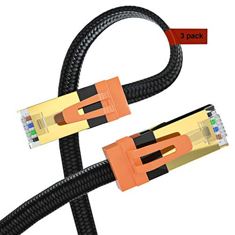 CAT 7 Ethernet Cable, VANDESAIL 6ft 3 Pack Shielded Nylon Braided Flat Internet Cable - vandesail