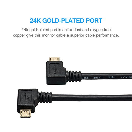 90 Degree Angle Micro USB Cables, 2 Pack USB 2.0 A Charging Data Sync Cable (1ft, Right Angle + Left Angle) - vandesail
