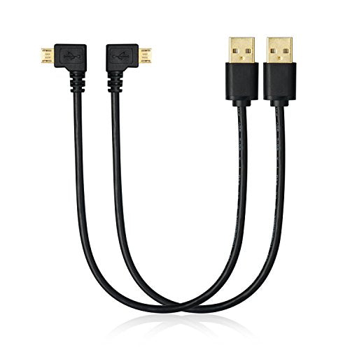 90 Degree Angle Micro USB Cables, 2 Pack USB 2.0 A Charging Data Sync Cable (1ft, Right Angle + Left Angle) - vandesail